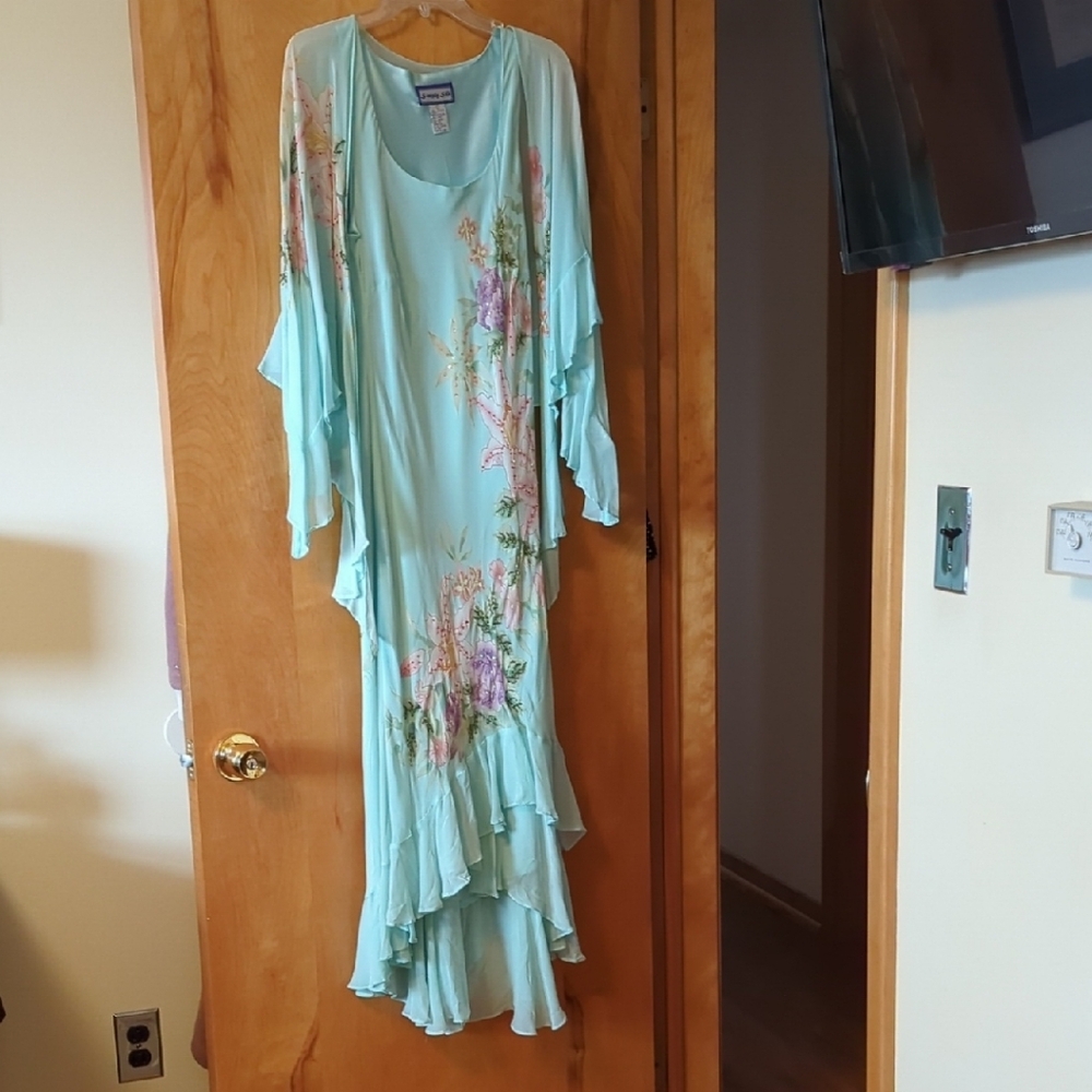 Elegant High Low Dress in Pink and Blue